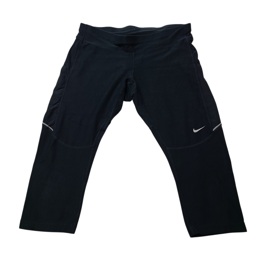 NIKE Women's Small DRI-FIT Stay Warm Running Tech Yoga Gym Capris Black Pocket